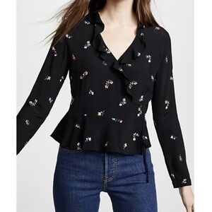 Rails Simone Wrap Blouse in Black Kyoto Floral Size XS